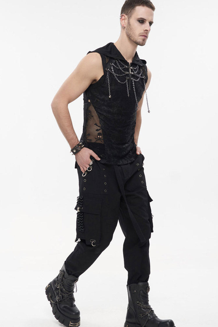 Multi-Pocket Chain-Adorned Cargo Pants for Men