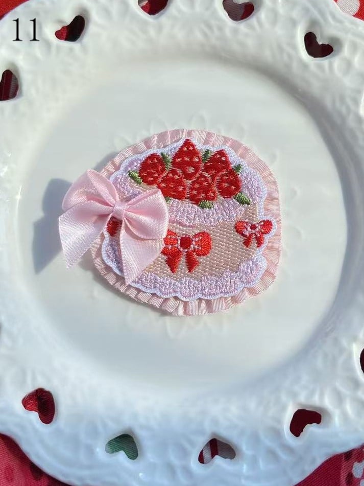 Decorated Cherry/Strawberry/Cake Brooch/Hairclip Options Bowknot 11