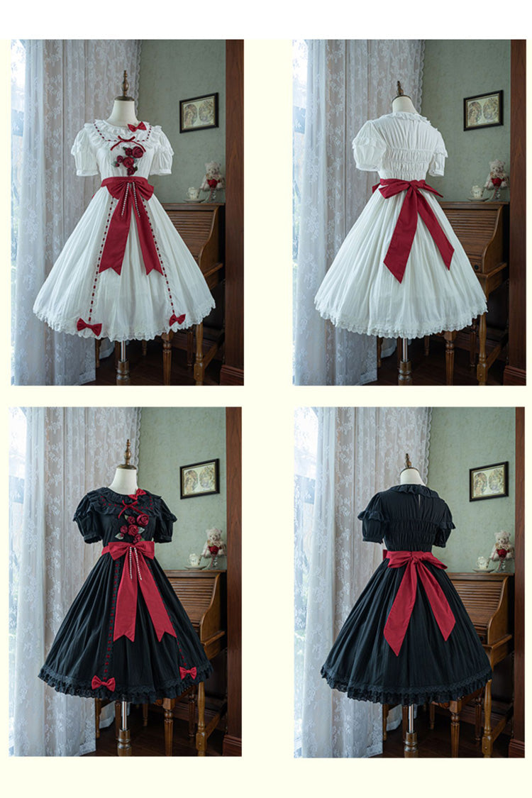 Moon Mist Poetry Sweet Lolita Short Sleeve Ruffle Bowknot Dress 2 Colors