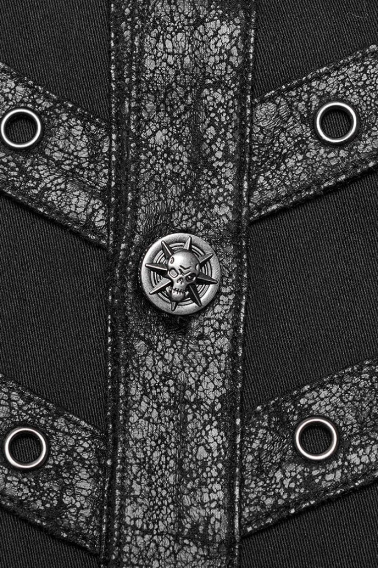 Steampunk Blouse with Stitched Holes & Cutout Design for Men