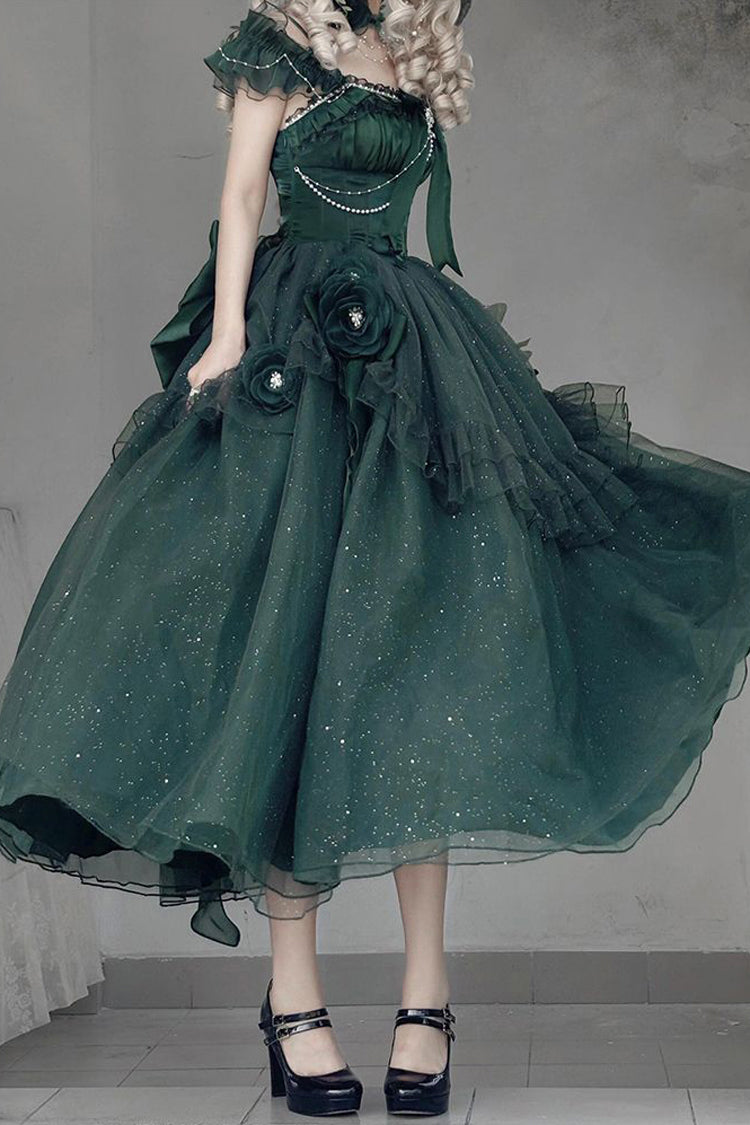 Green Off-Shoulder Sweet Elegant Princess Lolita Dress with Bow