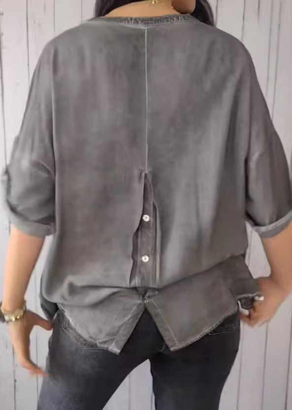 Short V Solid Sleeve Green Neck 2025 Shirt