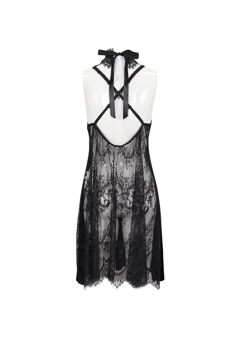 Velvet Turtleneck Gothic Dress with Lace Slit