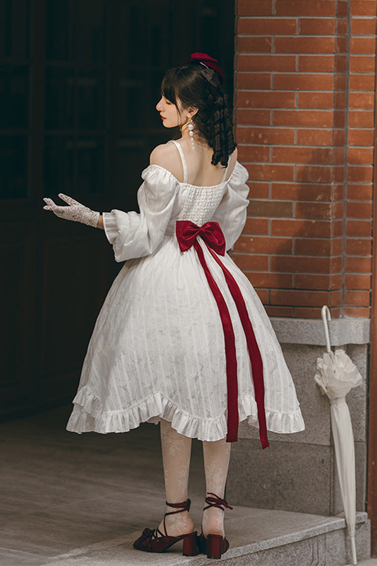 Ivory Boat Neck Ruffled Long-Sleeved Lolita Gown