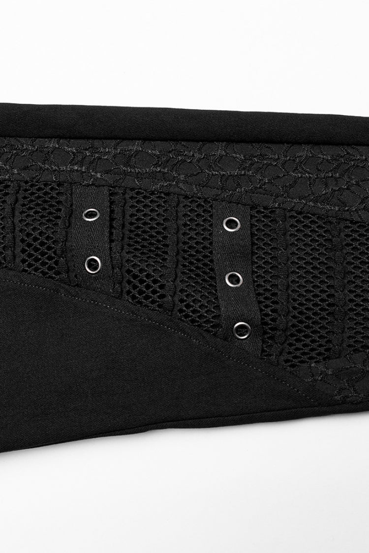Gothic Leggings with Mesh Panels, Buckle Straps & Stitched Cutout Design