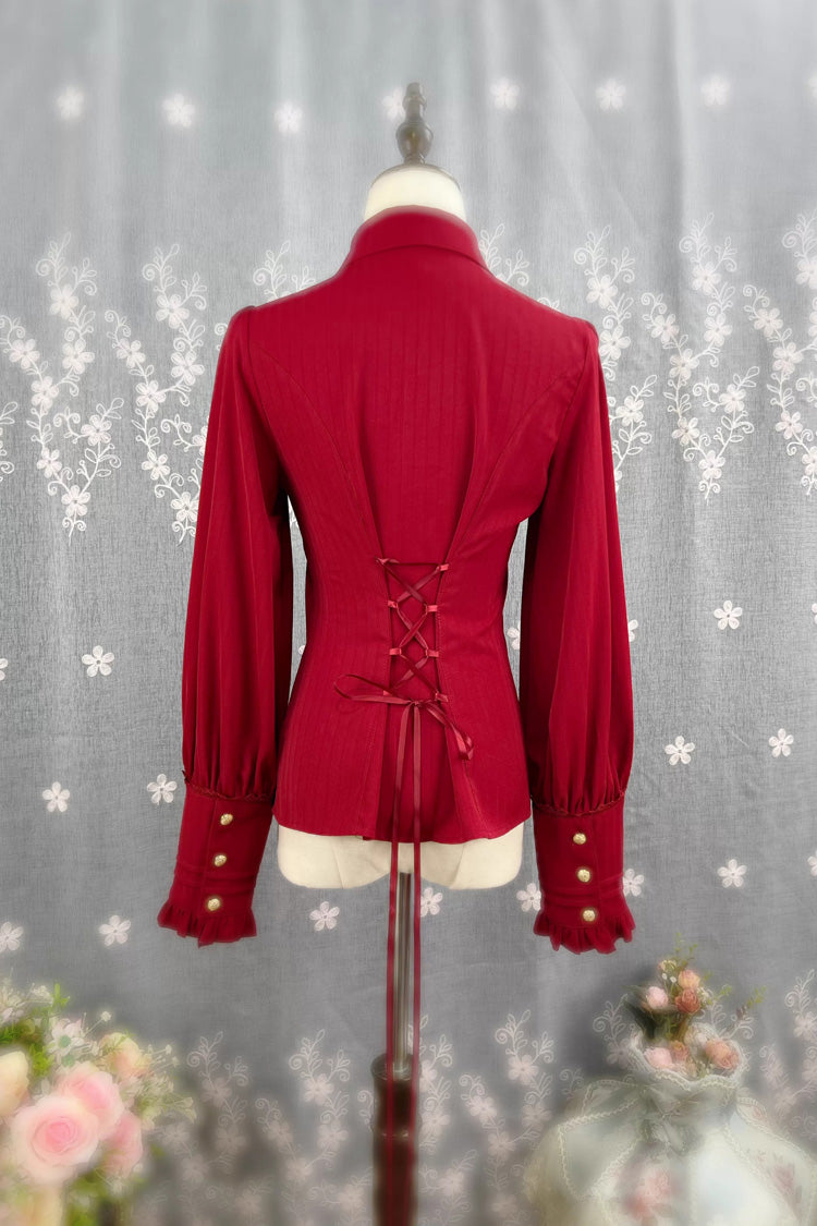Enchanted Dreamland Lapel Collar Long Sleeve Ruffled Lace Fitted Elegant Lolita Blouse in Six Colors