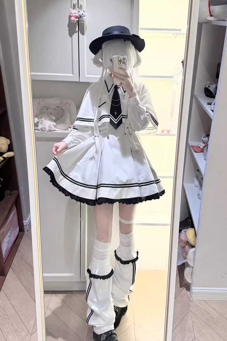 Printed Ruffled Chain-Decorated Gothic Jirai Kei Dress Set