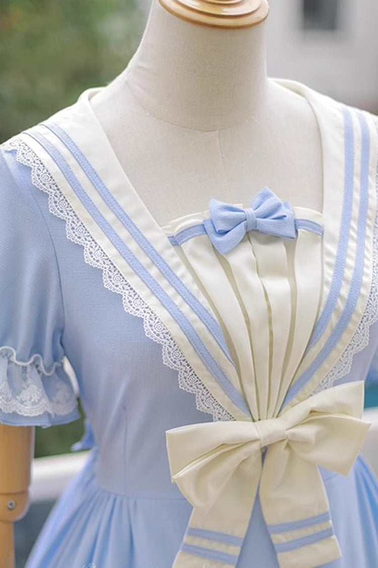 Rhine River Navy Style Short-Sleeved Bowknot Sweet Dress
