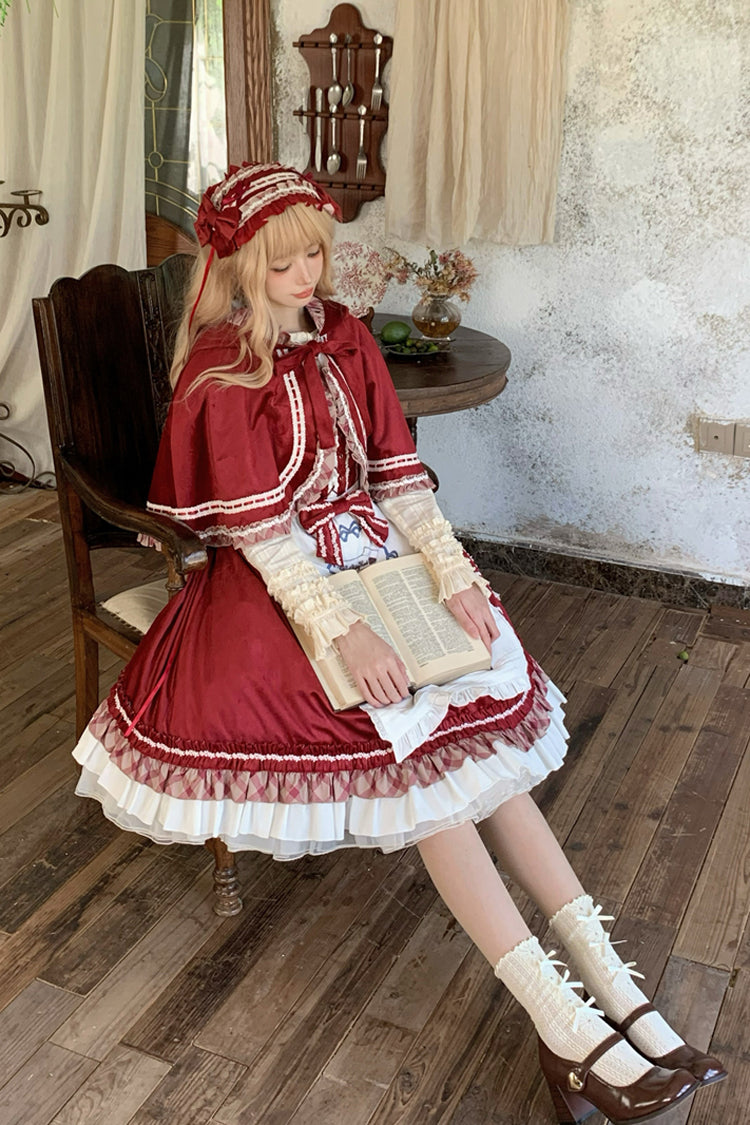 Wine Red Little Red Riding Hood Ruffle Bow Sweet Lolita Jsk Dress