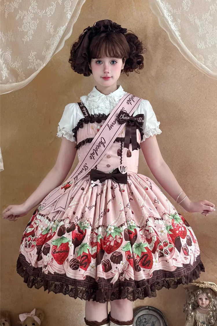 Blush Sleeveless Embroidered Bow Lace Lolita JSK - Strawberry Chocolate Lover