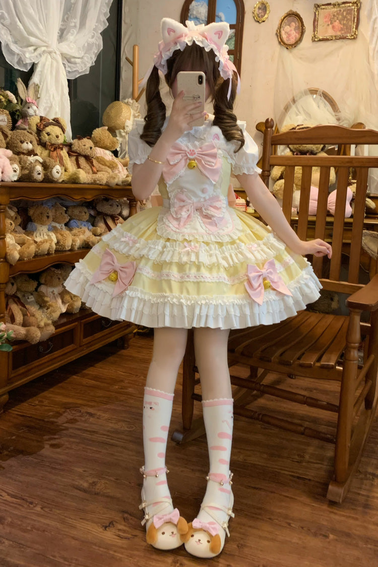 Sunshine Sleeveless Layered Ruffle Bow Lace Princess Jumper Dress