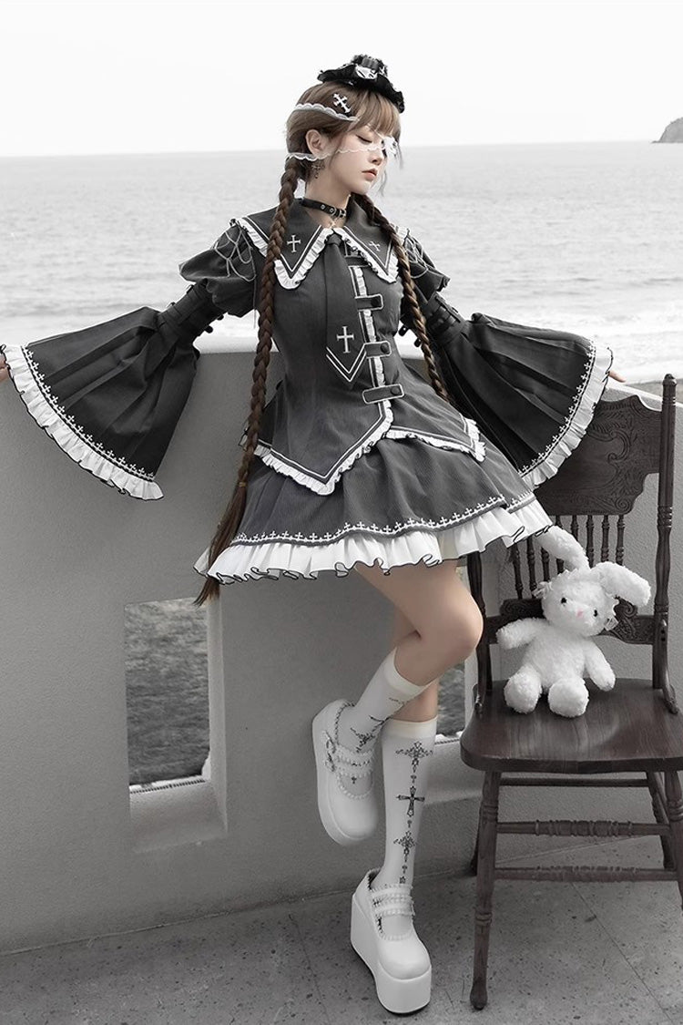 Hime Sleeve Embroidery Gothic Skirt Set