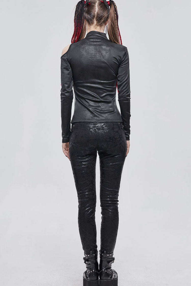 Knit Chest Cutout Buckle-Strap Long-Sleeve Punk Top