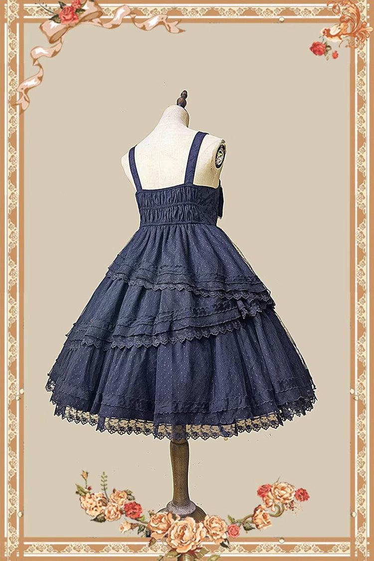 Black Gothic Lolita Dress with Tower of Dawn Bowknot and Ruffled Sleeveless