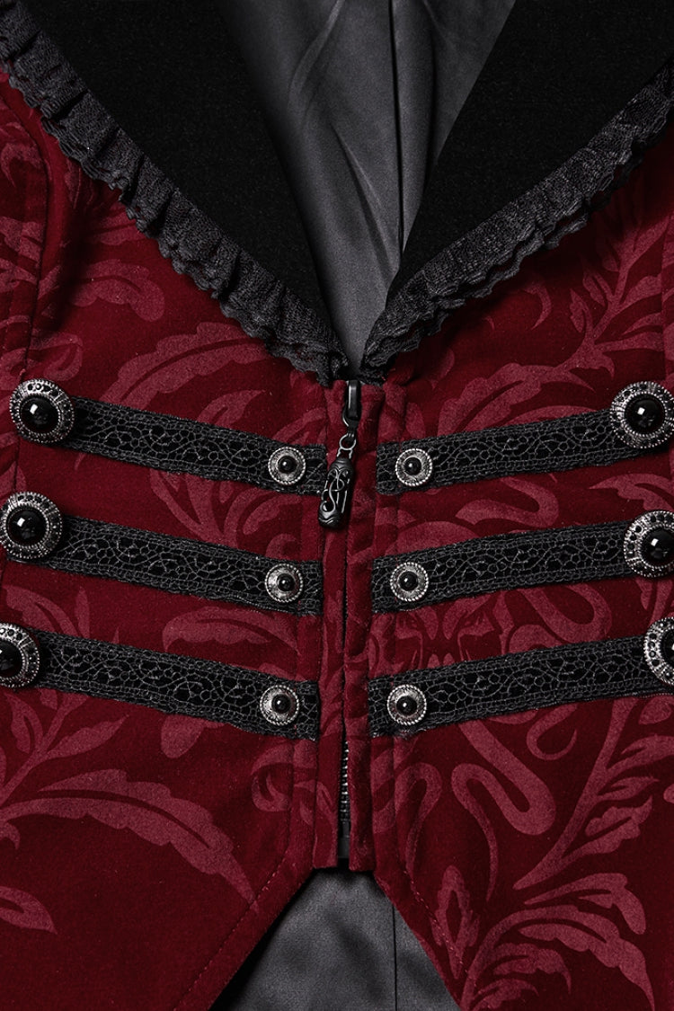 Scarlet Ebony Notched Collar Long Sleeve Laced Zipper Punk Jacket for Women