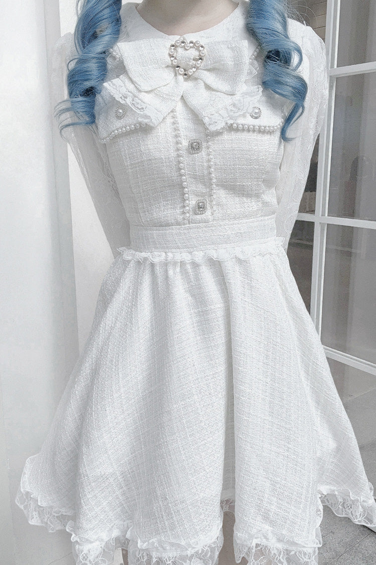 Ivory Bow Lace Pearl Sweet Dark Jirai Kei Dress