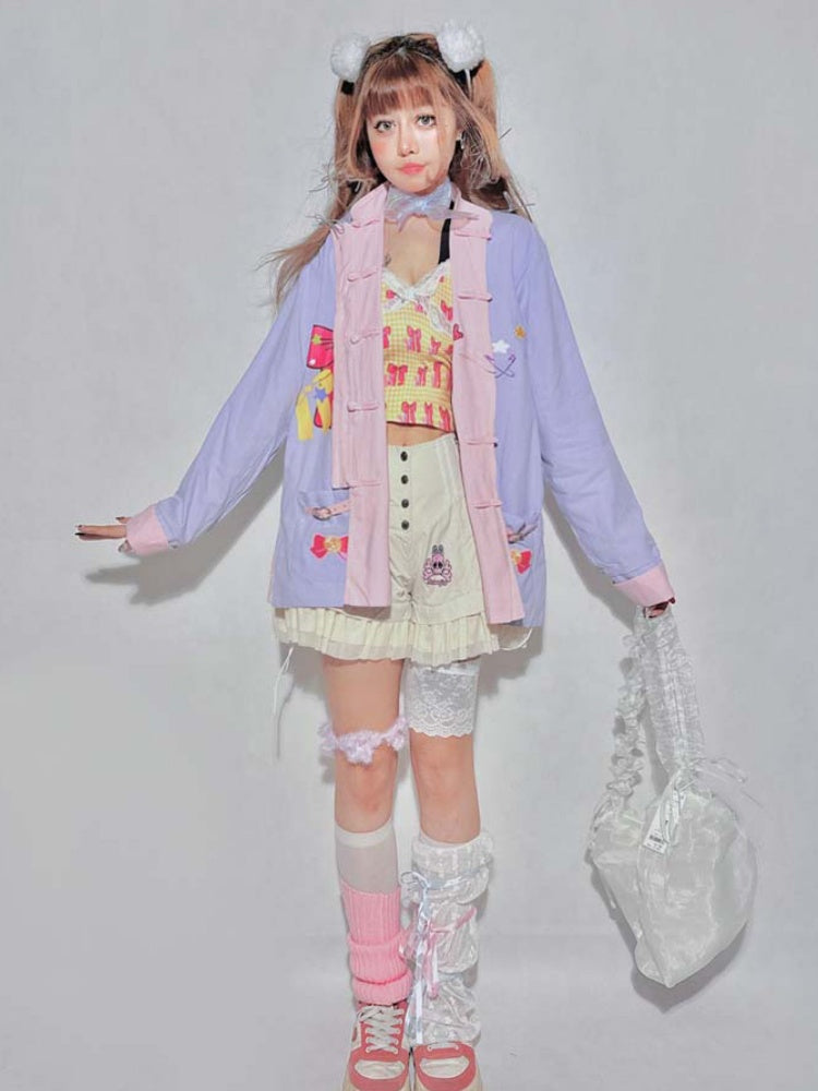 Reversible Pink Purple Bow Buckle Shirt