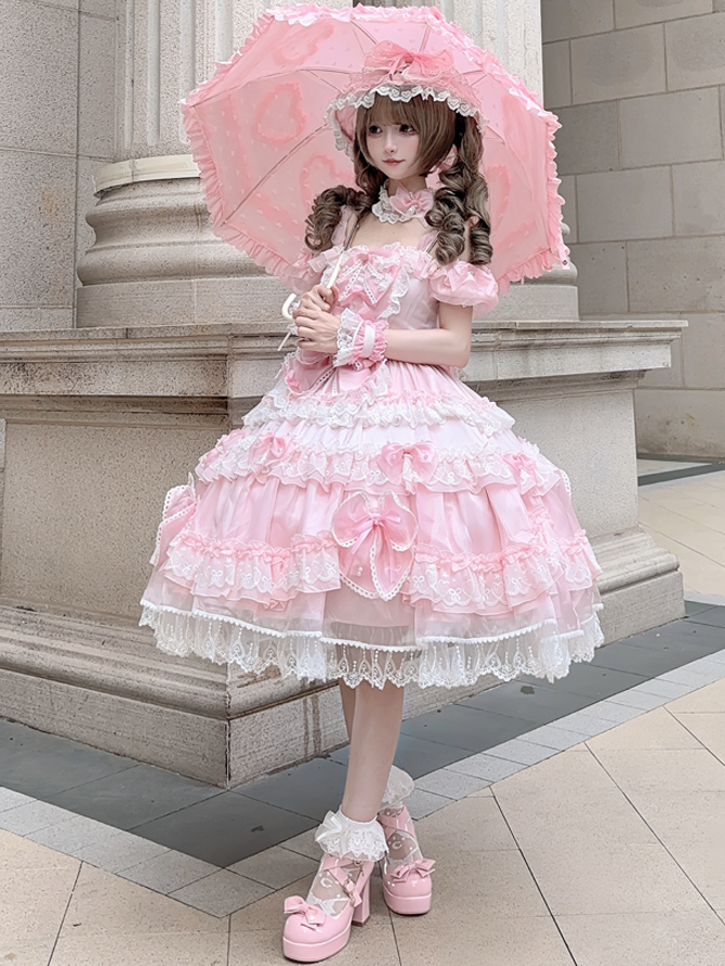 Bow and Pink Lolita Princess Dress Accents with Back at Sweet Bead Big Details