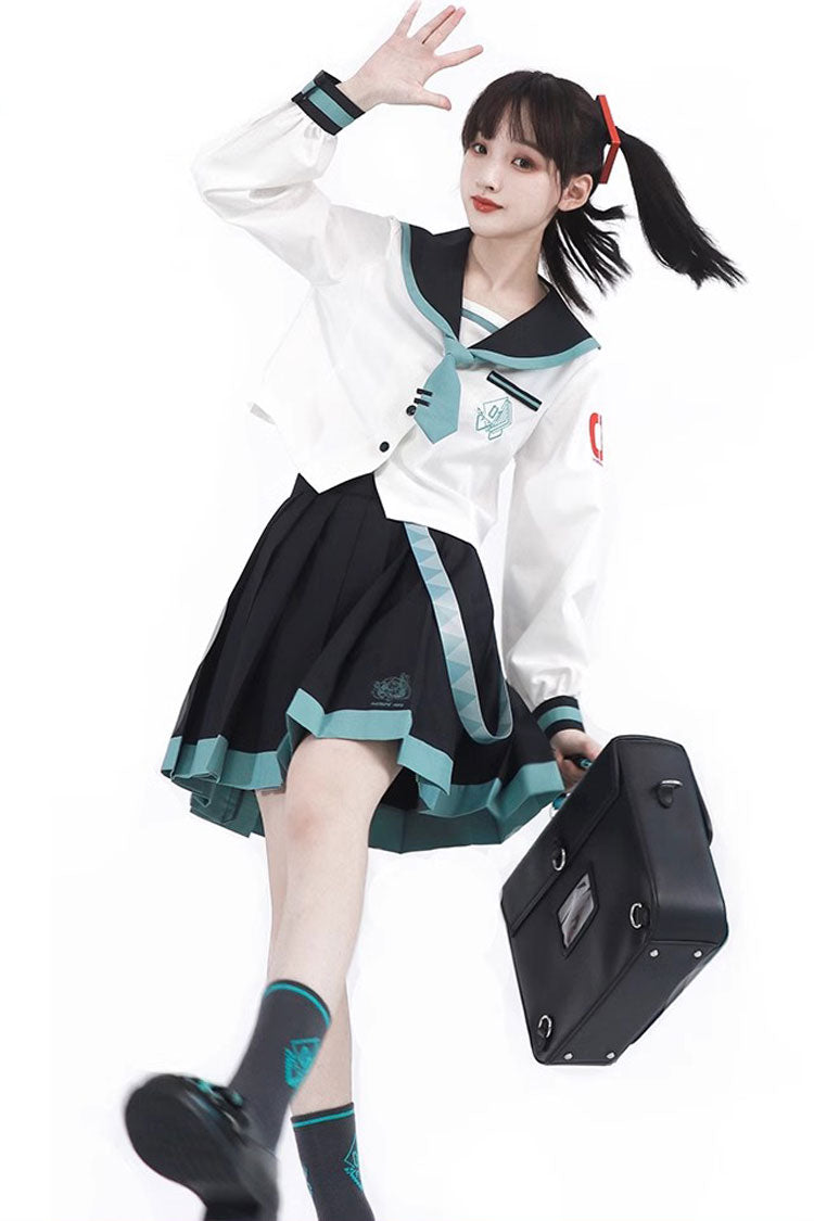 Black and White Sailor School Pleated Skirt - College Style