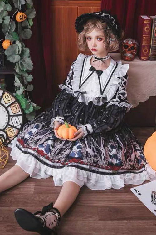 Round Collar Gothic OP Dress Long Sleeves