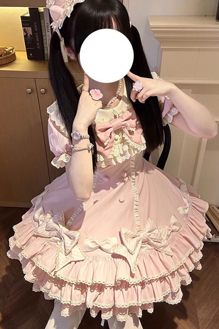 Striped Multi-Tier Ruffle Bow Princess Lolita Layered Dress