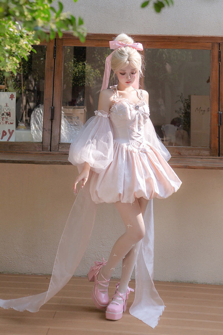 Blush Sleeveless Ruffle Bow Corset Sweet Tulip Jumper Set - The Runaway Princess