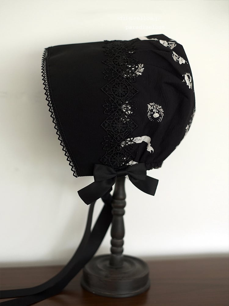 Bonnet Dark Print Bunny Lolita Black