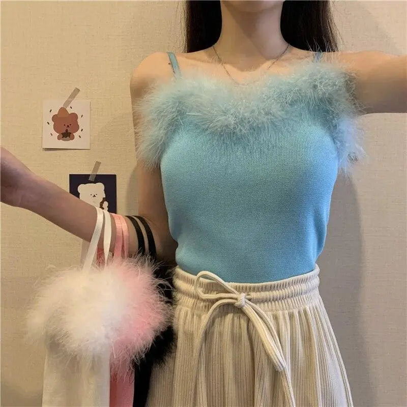 Années 90-Princess Feather Pastel Kawaii Esthétique Knit Top MK18534