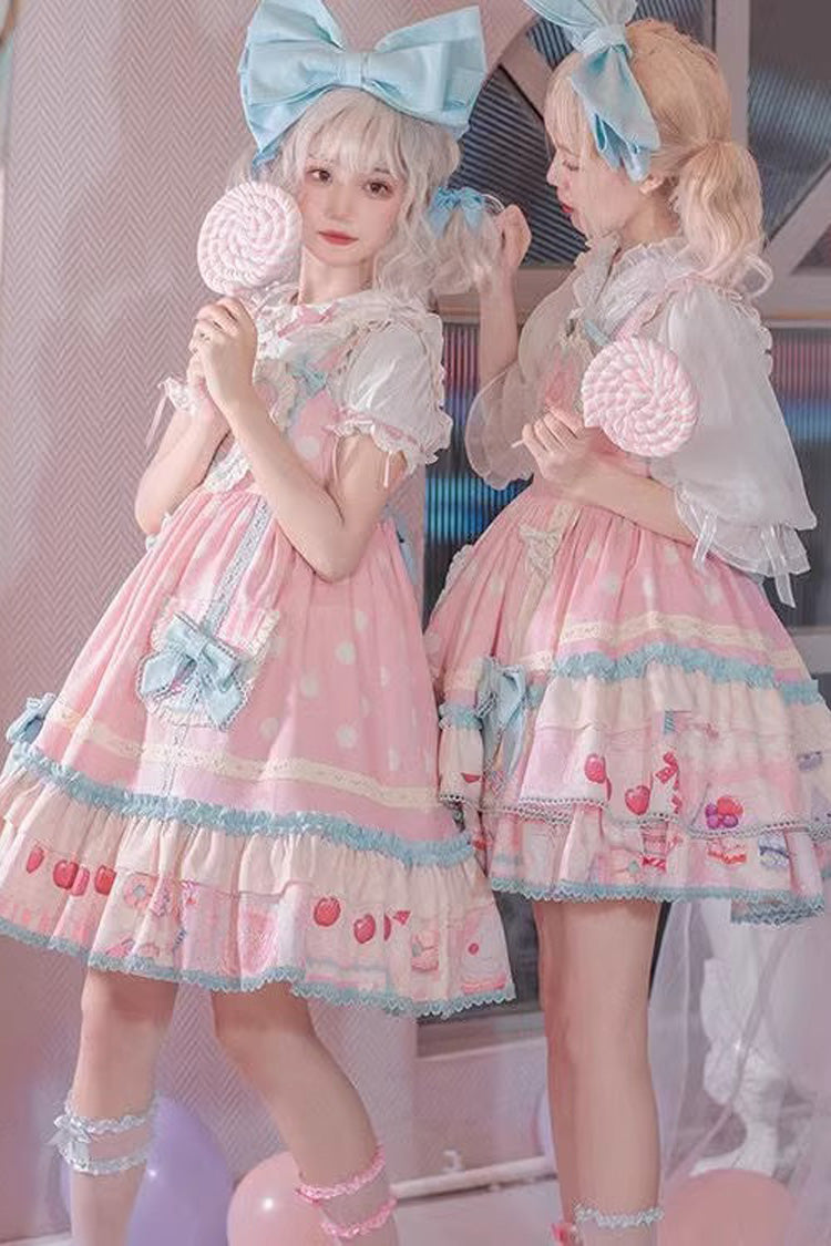 Pink Frosted Sugar Print Ruffled Bowknot Sweet Princess Lolita JSK