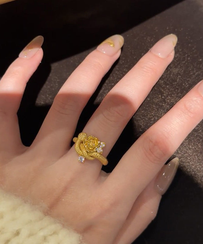 Snake Gold Antique Floral Zircon Set Rings Piece Two