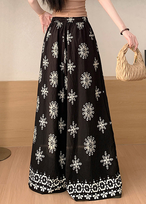 Print Wide Waist Pants Summer Elastic Cotton Boho Apricot Leg