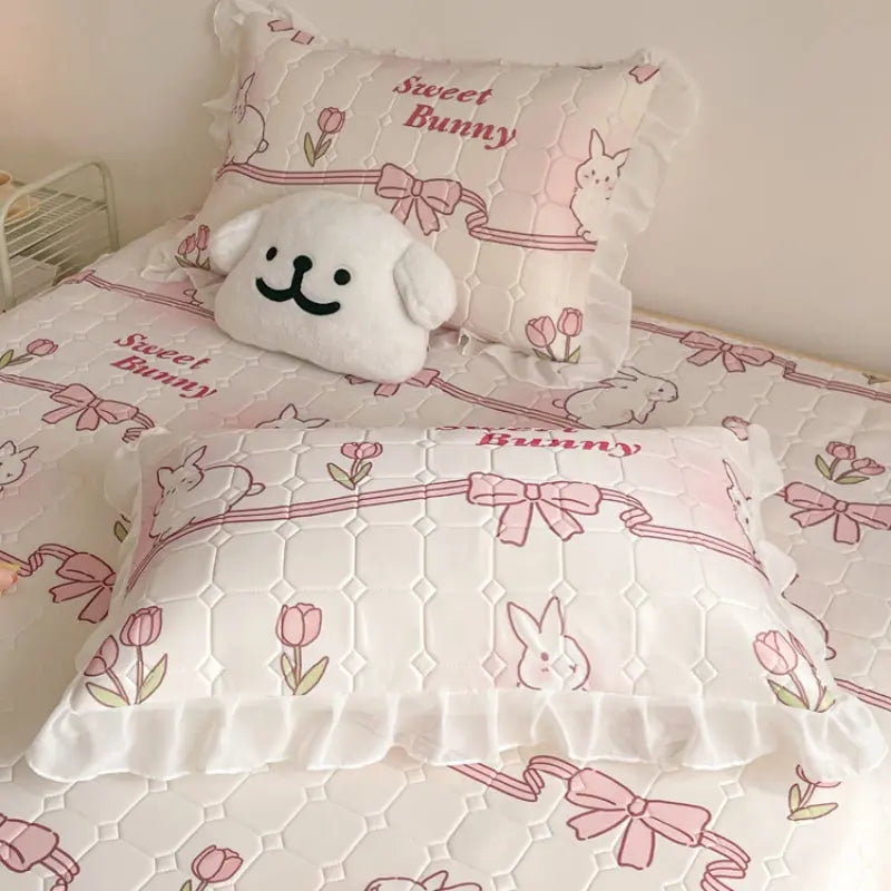 Kawaii Aesthetic Y2K Cute Fairy Bow Bunny Bedding Set - Kimi MK Kawaii Store