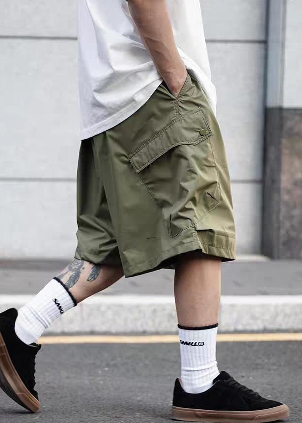 Casual Men Shorts Elastic Black Solid Summer Cotton Pockets Waist