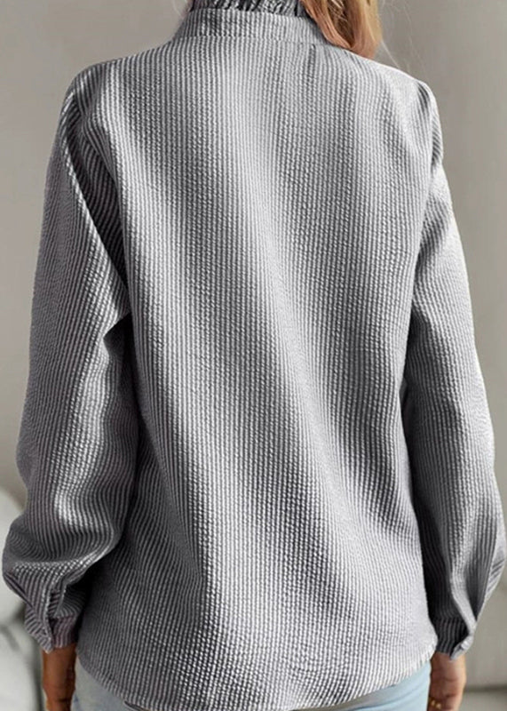 Collar Stand Ruffled Black Lantern Chic Shirts Sleeve