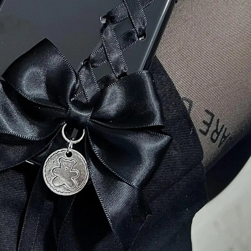 Kawaii Aesthetic Y2K Cute Fairy Coquete Lace Up Bow Black Phone Case ON1497 spreepickyshop