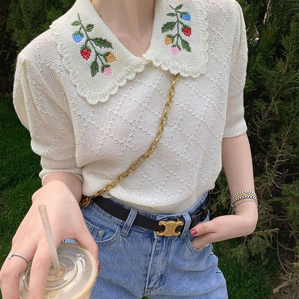 Sweet Floral Collar Top
