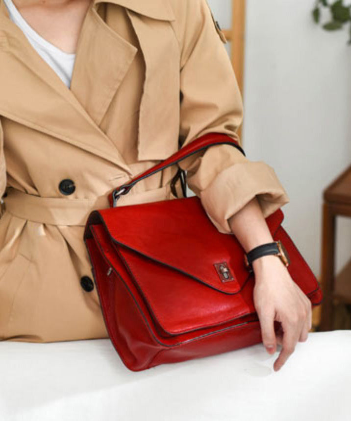 Orange Durable Elegant Solid Tote Leather Handbag