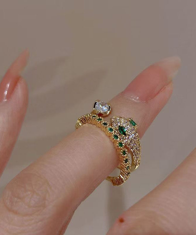 Fashion Overgild Silver Sterling Two-Piece Stone Set Zircon Gem Rings Open Gold