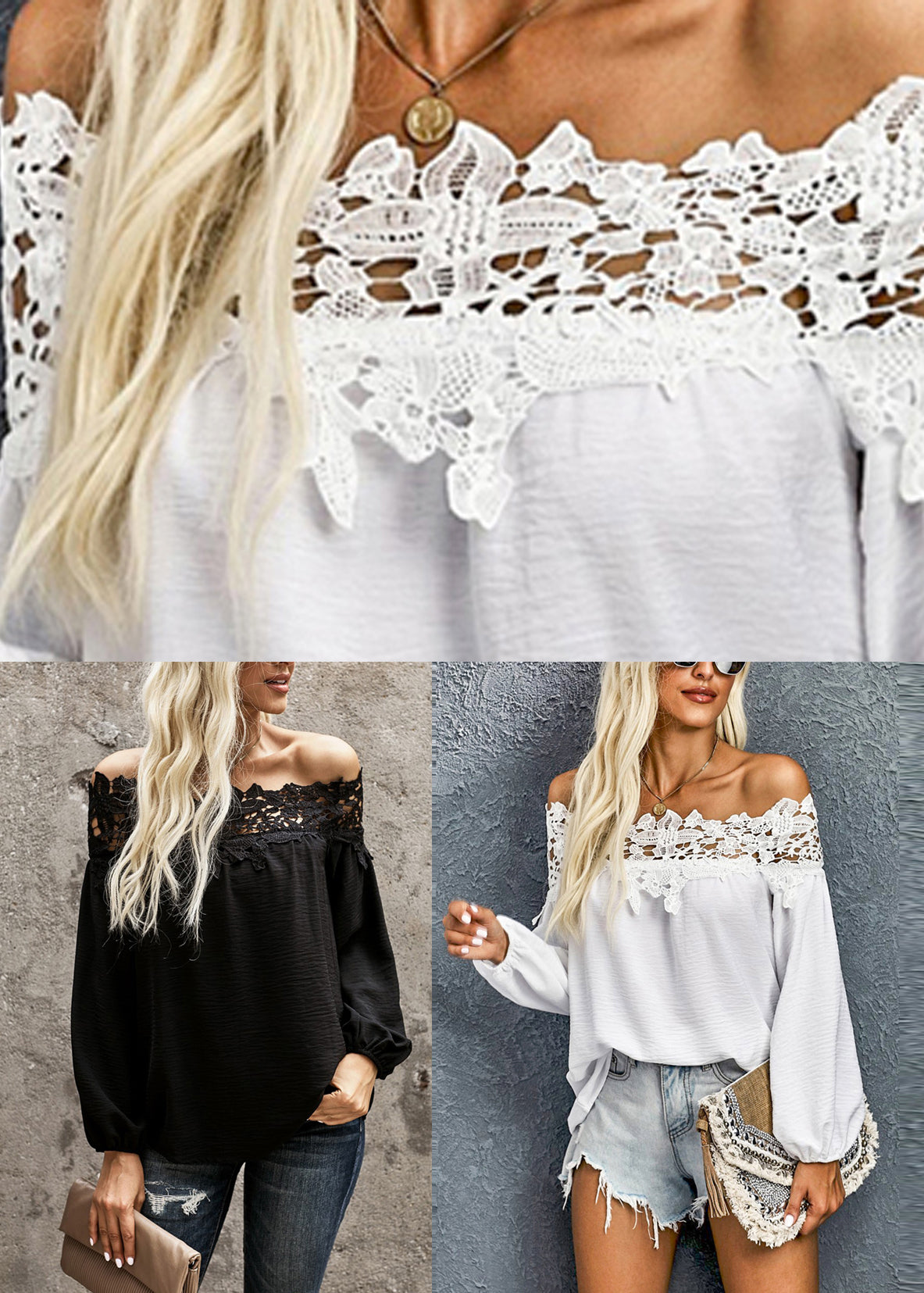 Cold Hollow Fashion Shoulder Top White Out Fall