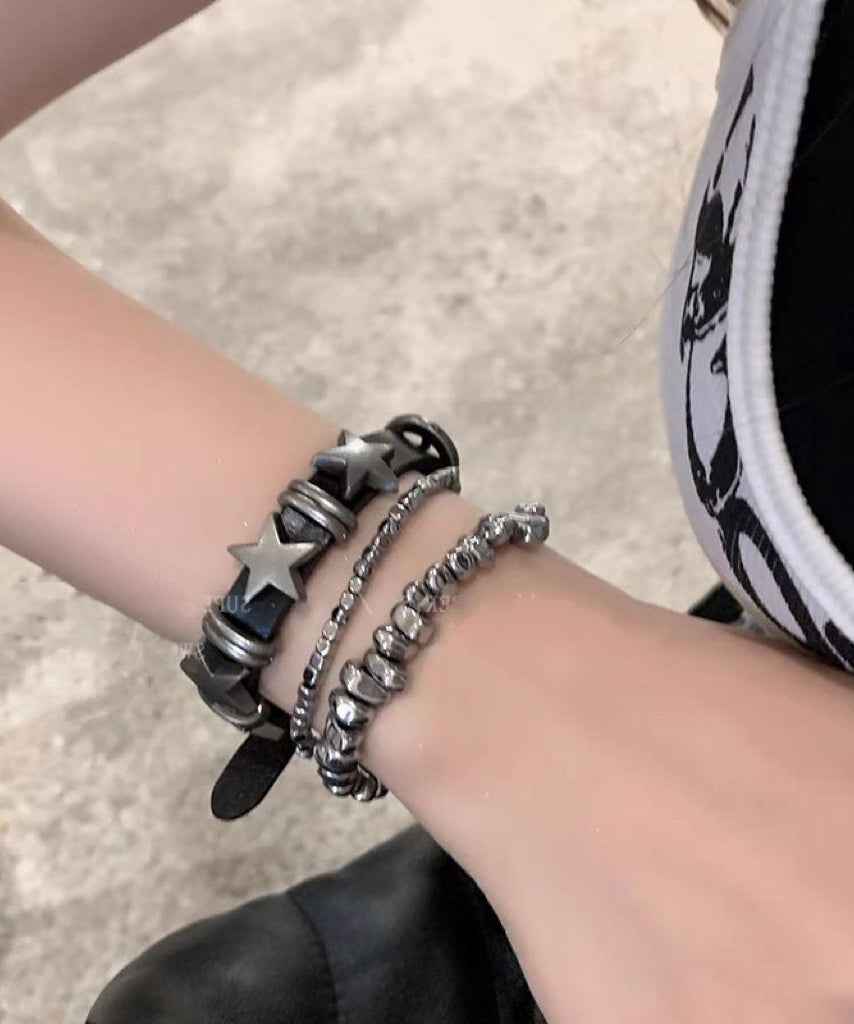 Bracelet Set Chain Star Fine Three-Piece Grey PU Alloy