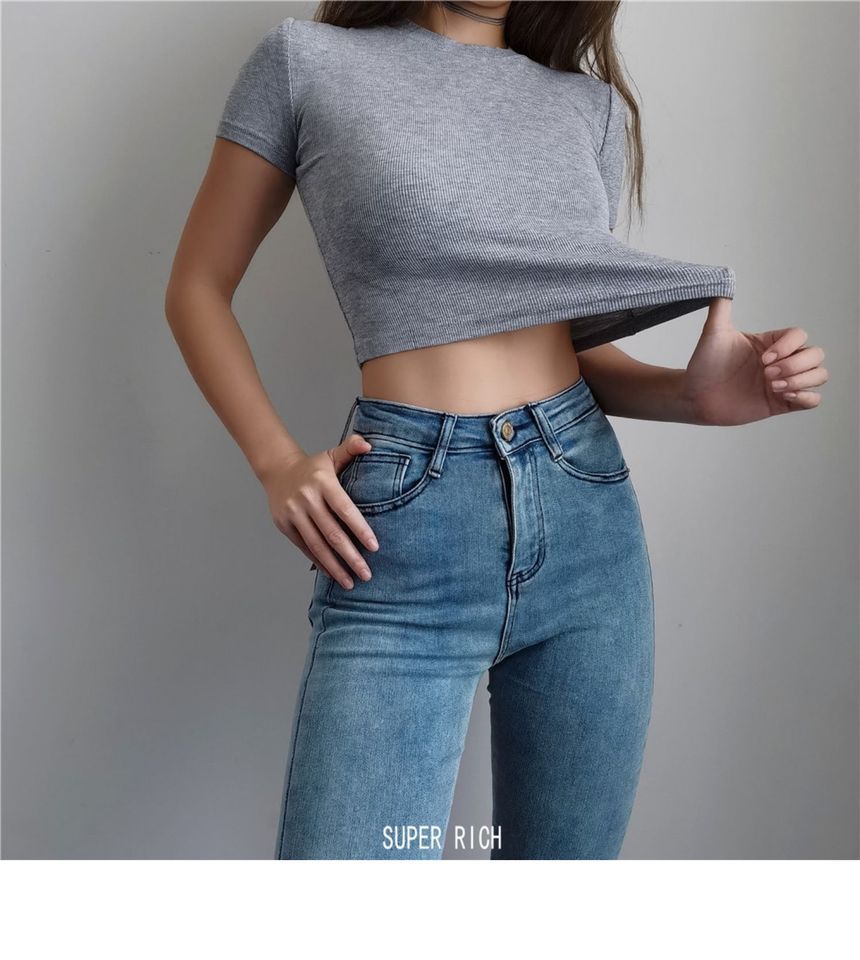 Short-Sleeve Top Plain Cropped