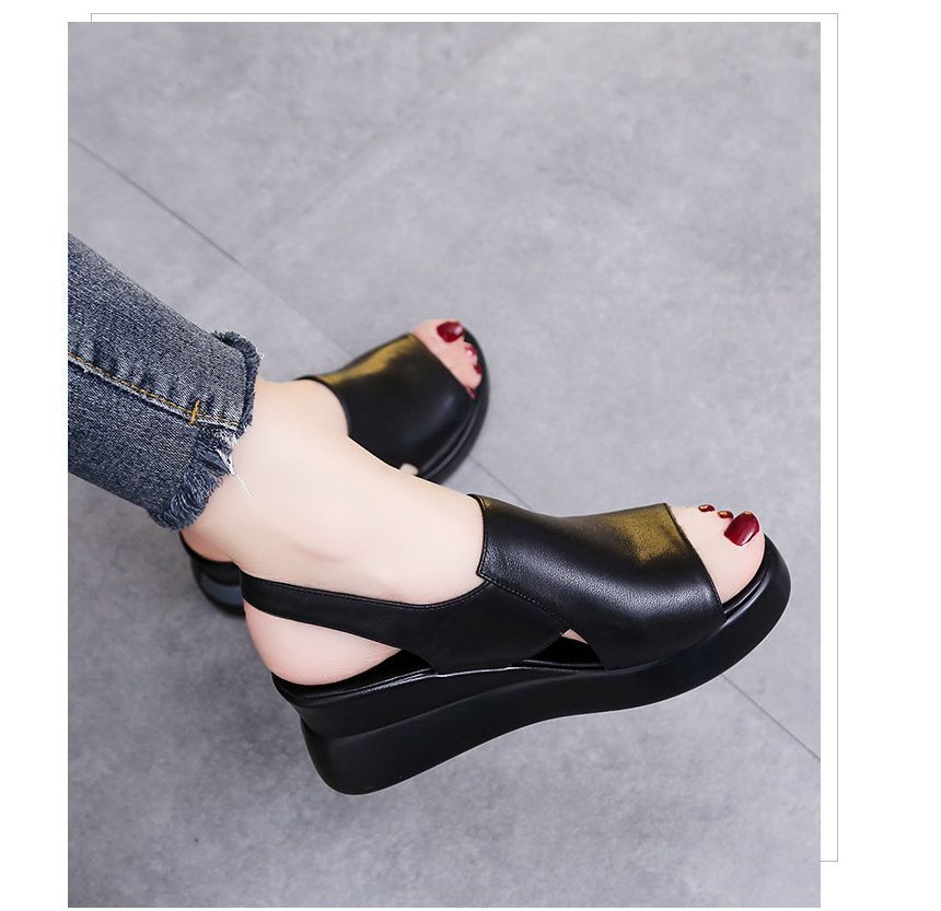 Platform Slingback Wedge-Heel Sandals Peep-Toe