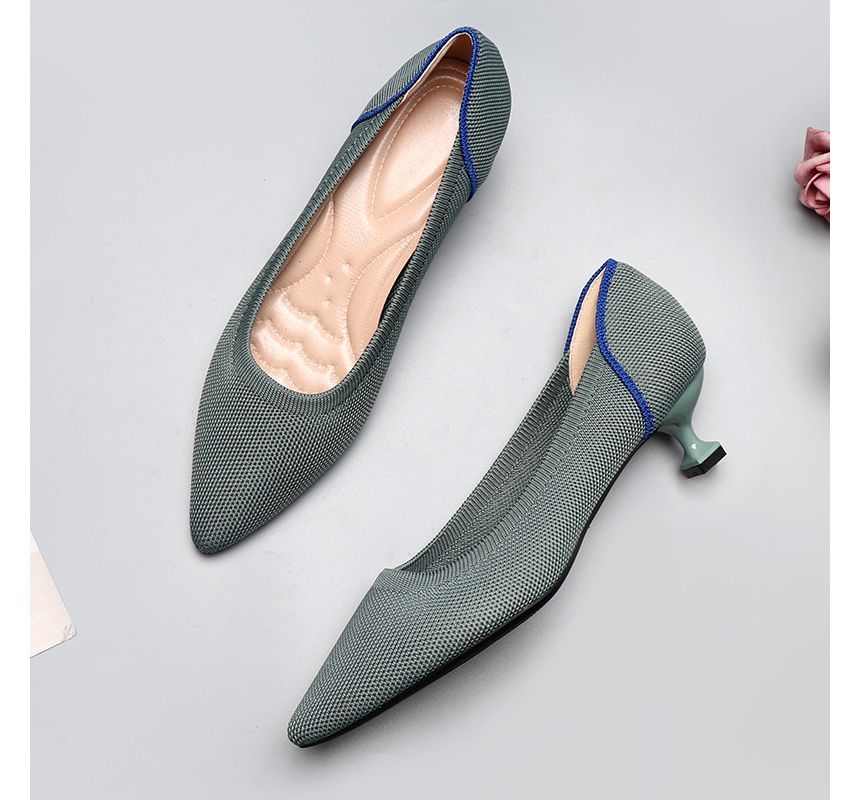 Kitten Pointy-Toe Knit Heel Pumps