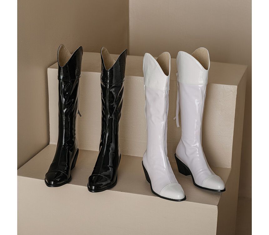 Pointed Heel Tall Boots Chunky