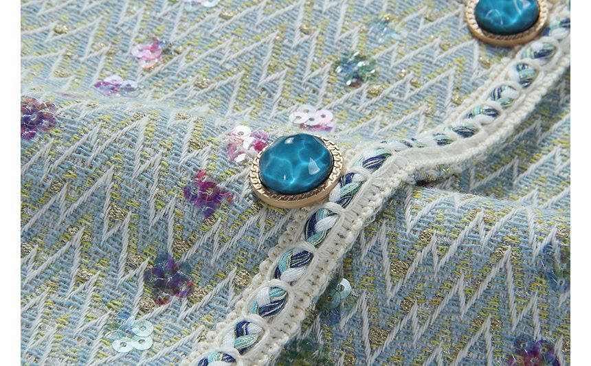 Set: Floral Tweed Button-Up Jacket + Mini Skirt