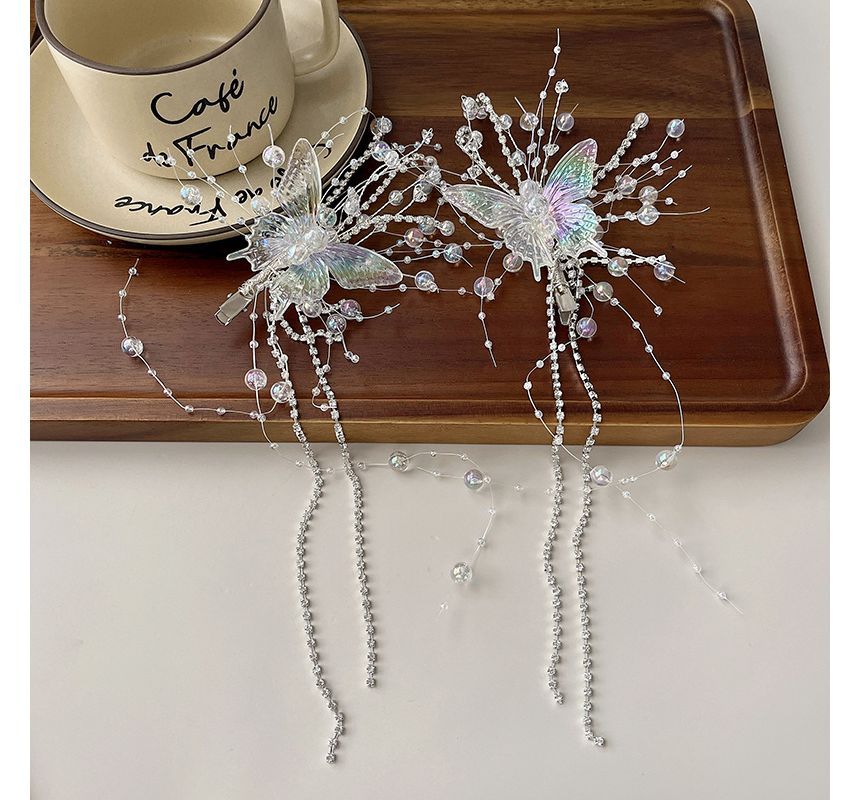 Butterfly Faux Pearl Hair Clip Fringed