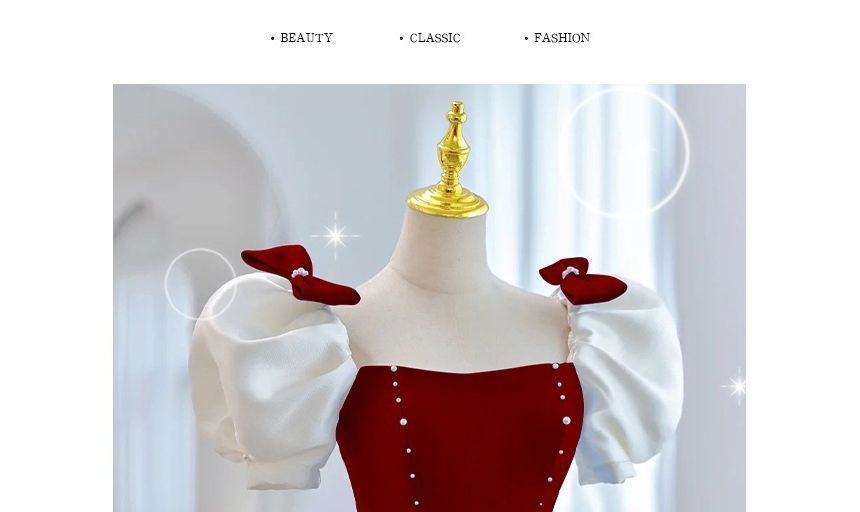 Tone A-Line Evening Puff-Sleeve Gown Bow Two