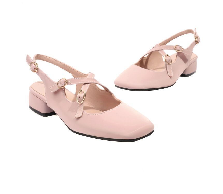 Slingback Cross Toe Heel Square Sandals Chunky Strap