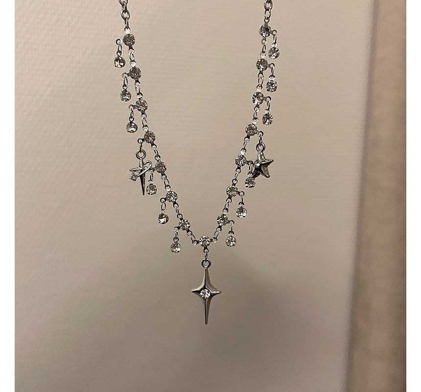 Fringed Star Rhinestone Alloy Choker