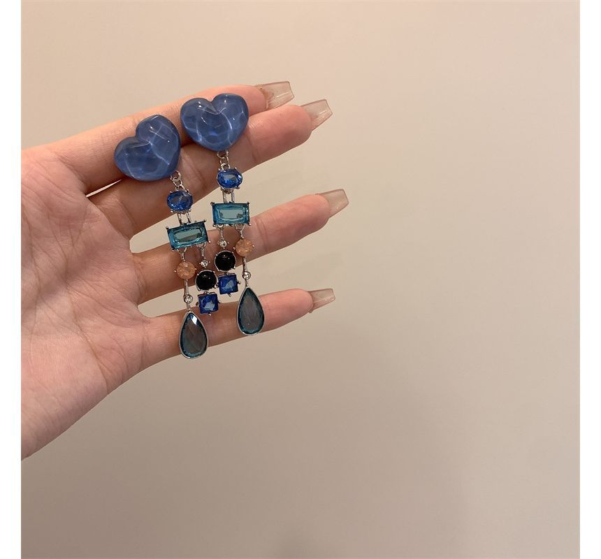 Earring Rhinestone Fringed Heart Alloy